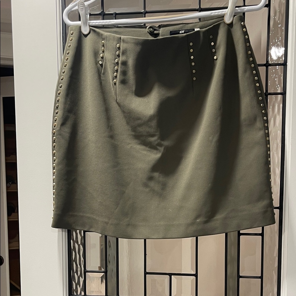 H&M Khaki Studded Mini Skirt